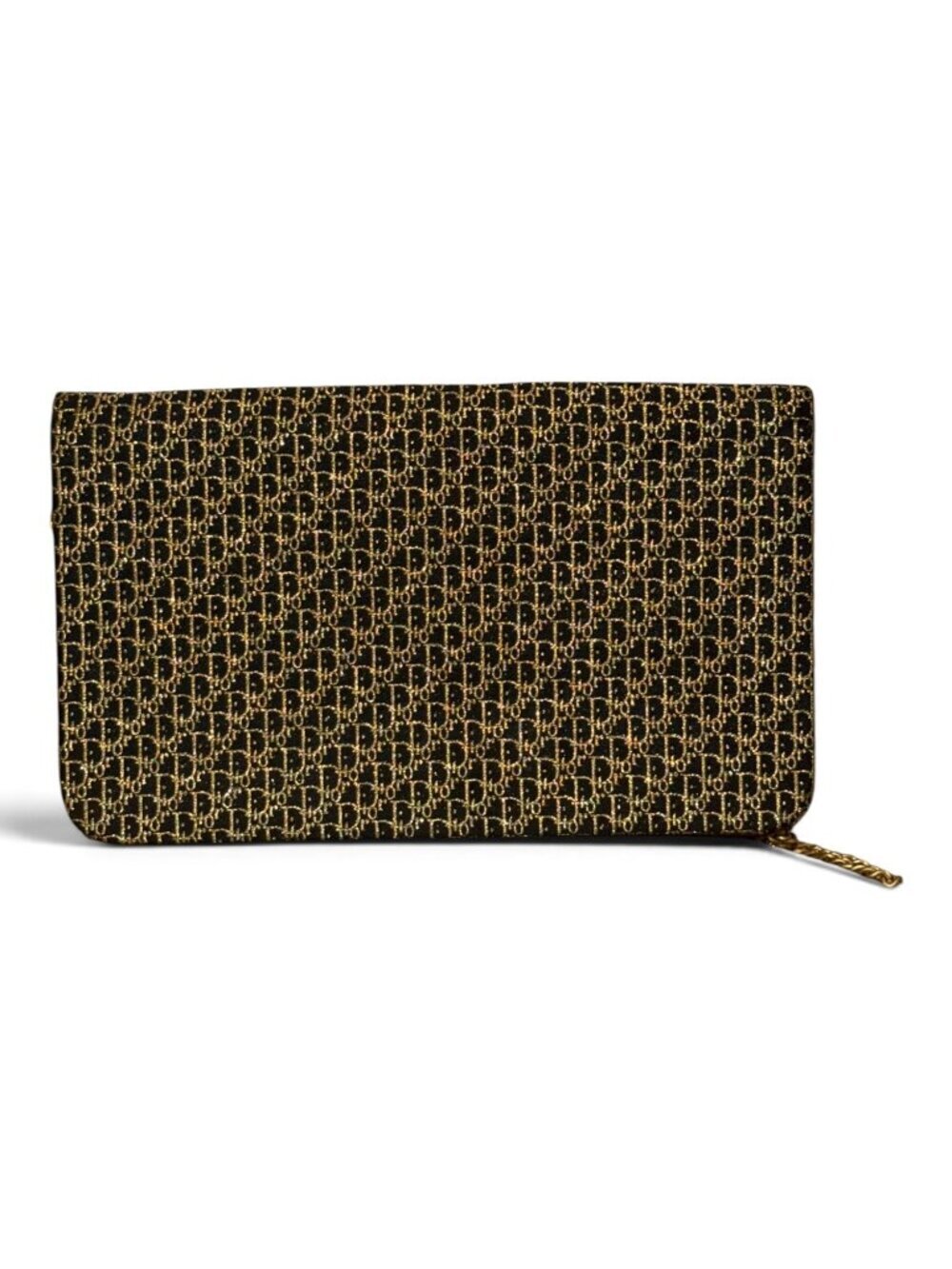 Christian Dior Gold & Black Monogrammed Clutch With Chain Strap